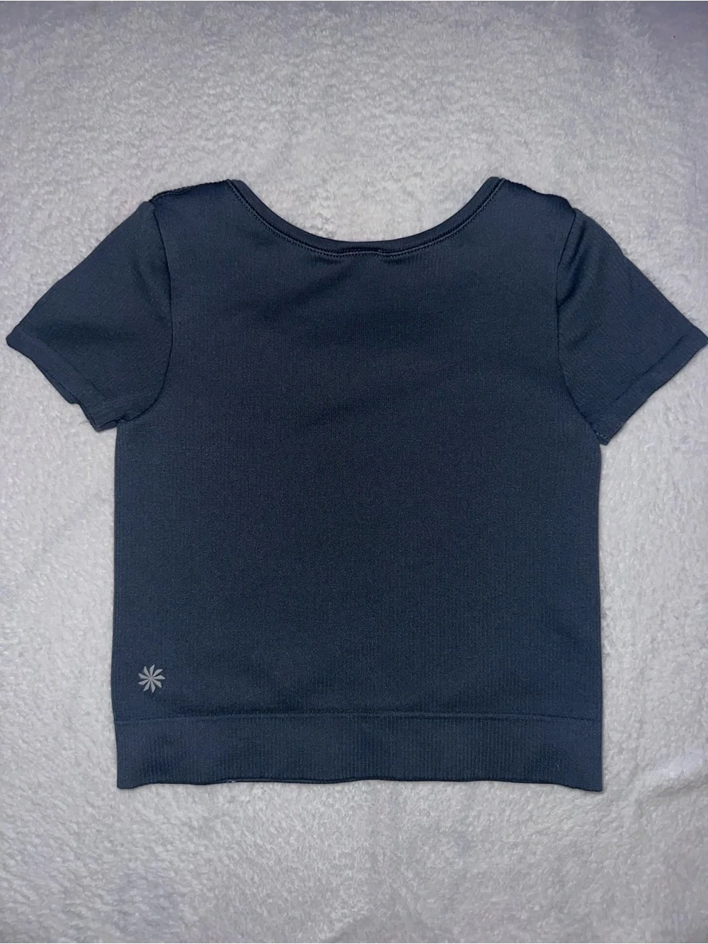 Athleta Girl Rib Crop Tee Gray Seamless Stretch Compression Medium M Blue